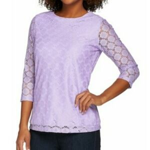 DENIM&CO ALL OVER LACE TOP 3/4 SLEEVE